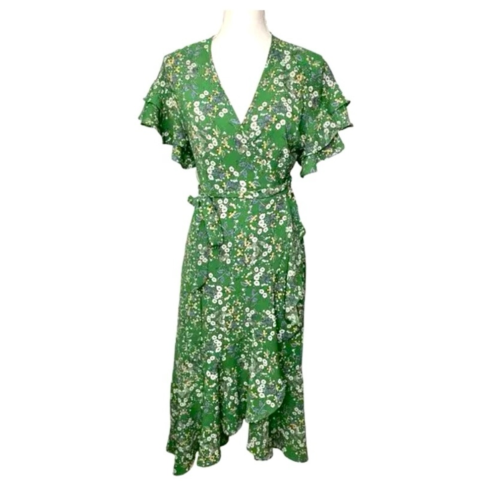 Max Studio green floral print wrap maxi dress